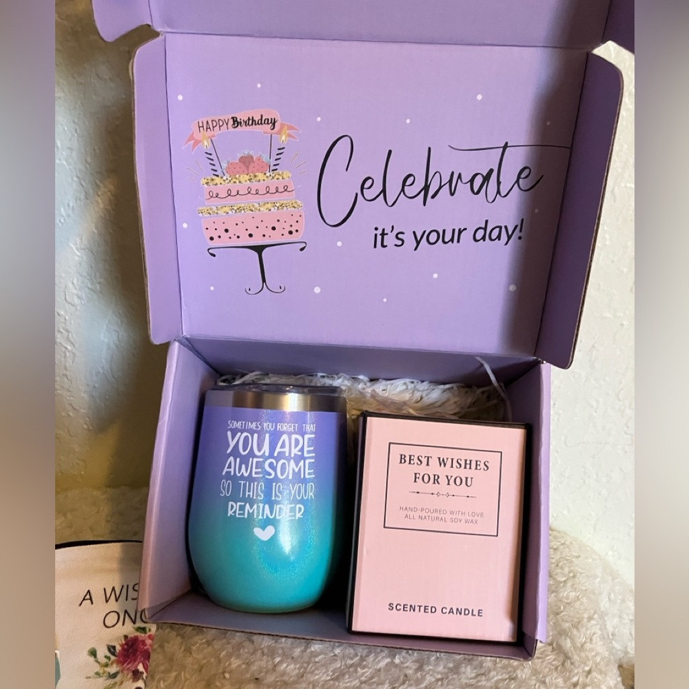 Best Wishes Gift Set Happy Birthday Kit. Candle Mug and More Lavender